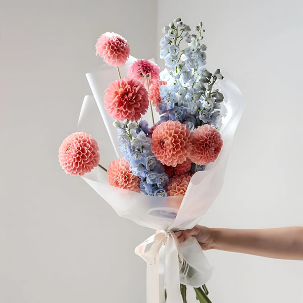 Peach Glow Premium Dahlia & Delphinium Bouquet